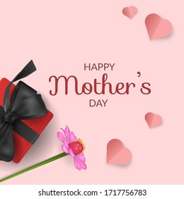 happy mother's day with gift box, love shape, and flower illustration