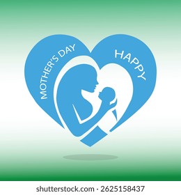 Feliz Dia das Mães verde design de ilustração vetorial. Um coração rosa suave evocando ternura e afeto. Abraça o amor de uma mãe com seu bebê. A cor azul representa estabilidade, independente e confiável