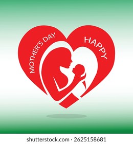 Feliz Dia das Mães verde design de ilustração vetorial. Um coração rosa suave evocando ternura e afeto. Abraça o amor de uma mãe com seu bebê. A cor vermelha representa força e confiança. 