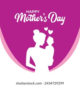 happy Mother's day greeting background with silhouette of mom and her boy, typography. editable design template  flat vector stock illustration
