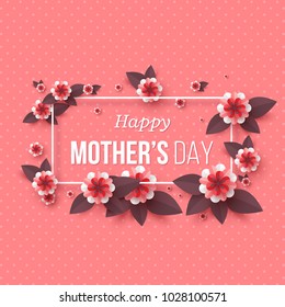 Happy Mother's day greeting card. Paper cut flowers, holiday background. Vector illustration.