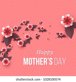 Happy Mother's day greeting card. Paper cut flowers, holiday background. Vector illustration.