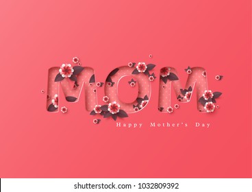 Happy Mother's day greeting card. Paper cut flowers, holiday background. Vector illustration.