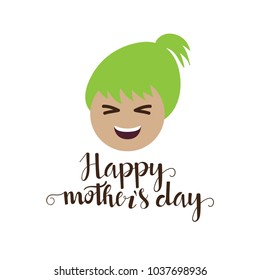 Happy Mother's Day greeting card with happy women face. Vector illustration.