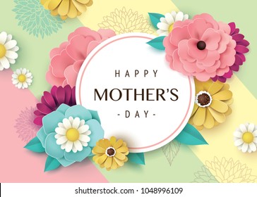 Happy Mother's Day greeting card design with beautiful blossom flowers