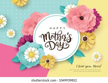 Happy Mother's Day greeting card with beautiful blossom flowers