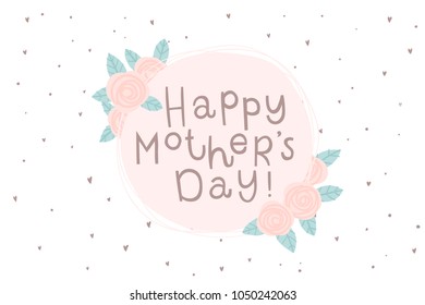 Happy Mother's day greeting card. Cyrillic lettering for mom. Spring simple concept illustration with flowers in pink colors. Vector illustration