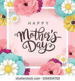 Happy mother's day greeting card with beautiful blossom flowers