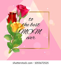 Happy Mother's day greeting card template with colorful bouquet of roses. Vector illustration