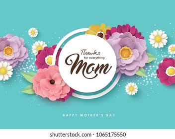 Happy Mother's Day greeting card design with beautiful blossom flowers