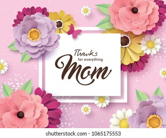 Happy Mother's Day greeting card design with beautiful blossom flowers