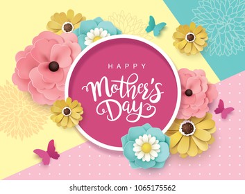 Happy Mother's Day greeting card design with beautiful blossom flowers