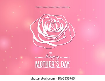 Happy Mother's day greeting card with outline rose on beauty pink light background. Vector illustration for spring holiday
