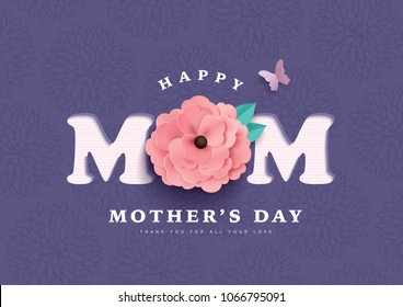 Happy mother's day greeting card with typography design and beautiful blossom flower