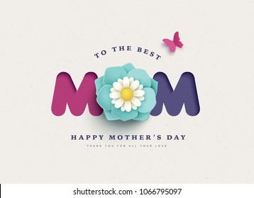 Happy mother's day greeting card with typography design and beautiful blossom flower