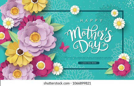 Happy Mother's Day greeting card design with beautiful blossom flowers