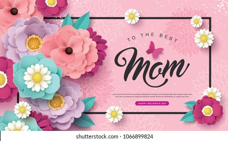 Happy Mother's Day greeting card design with beautiful blossom flowers