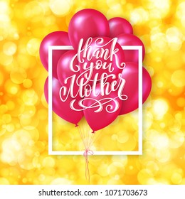 Happy Mothers Day greeting card with hand-drawn lettering. Thank you Mom.Vector illustration.
