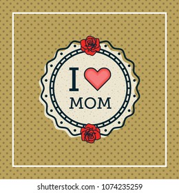 happy mothers day greeting card with blossom flowers on dotted background. vector Illustration