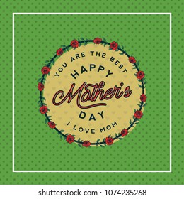 happy mothers day greeting card with blossom flowers on dotted background. vector Illustration