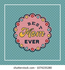happy mothers day greeting card with blossom flowers on dotted background. vector Illustration