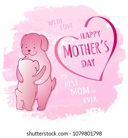 Happy Mother's Day greeting card with hugging mother cats in heart - vector illustration