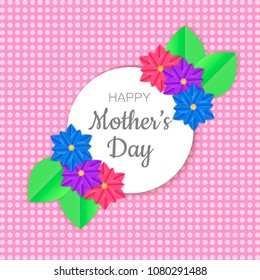Happy mother's day greeting card design with paper cut flowers. Design for flyer, card, invitation.