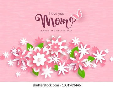 Happy Mothers Day greeting card design with beautiful paper flowers. Design layout for invitation, greeting card, ad, promotion, banner, poster, voucher.