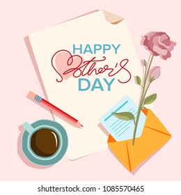 Happy Mothers day greeting card with typographic design and floral elements. Vector illustration.