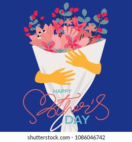 Happy Mothers day greeting card with typographic design and floral elements. Vector illustration.