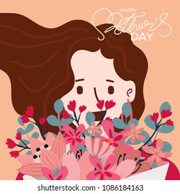Happy Mothers day greeting card with typographic design and floral elements. Vector illustration.