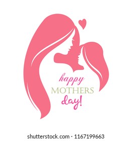 happy mothers day greeting card template, stylized symbol of mom and baby