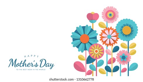 Happy Mother's Day greeting card design with paper cut flowers