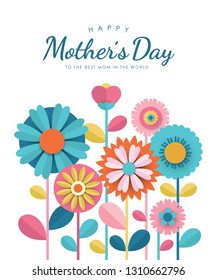 Happy Mother's Day greeting card design with paper cut flowers