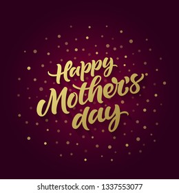 Happy Mother's Day greeting card. Golden custom lettering on dark red background with confetti frame.