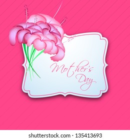 Happy Mothers Day greeting card or gift card with flower on pink background.