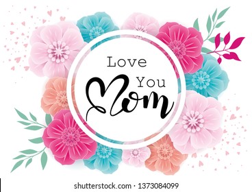 Happy Mother's Day greeting card with 
colorful flowers on white background.Vector illustration for women's day, shop, easter, invitation, banners, discount, sale, flyer, poster, decoration.