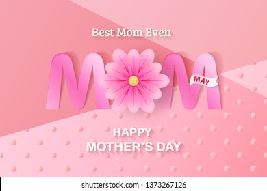 Happy Mother's Day greeting card design with paper cut typography and beautiful flower design. - Vector