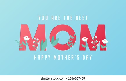 Happy Mother's day greeting card with flowers holiday background. Vector illustration. - Vector EPS