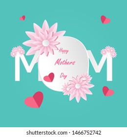 Happy Mother's Day greeting card with beautiful blossom on pink flowers and paper cut White text Mom. design vector illustration