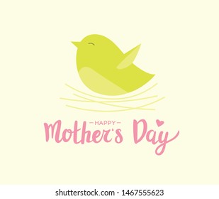 Happy Mother's Day greeting card with lettering and bird