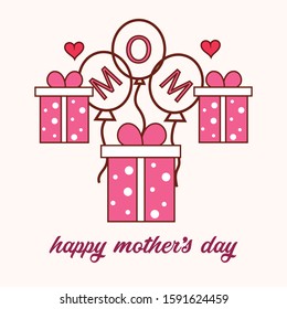 Happy Mother's Day! Greeting card. Celebration pink background with gift boxes and place for your text