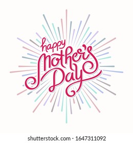Happy Mothers Day Greeting Card. Holiday Vector Illustration With Lettering Composition And Burst. Vintage festive label.