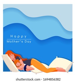 Happy Mother's day greeting card. young mother with her child. vector illustration