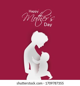 Happy Mother's Day greeting card design, Strong Women Vector with child, Vector Illustration.
