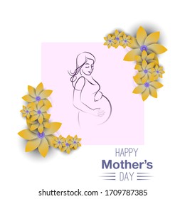 Happy Mother's Day greeting card design, Strong Pregnant Women Vector , Vector Illustration.