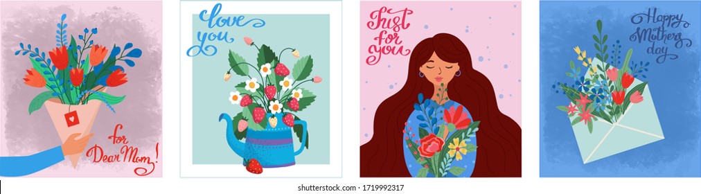 Happy Mother`s Day Greeting Card set, Vector Illustration