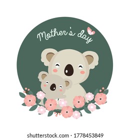 Happy Mother's Day greeting card with koala and baby cartoon.