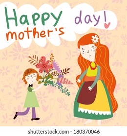 Happy Mother's day - greeting card in cartoon vector style. 