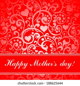 Happy Mother's Day! Greeting card. Celebration red background with heart and place for your text. Vector Illustration 